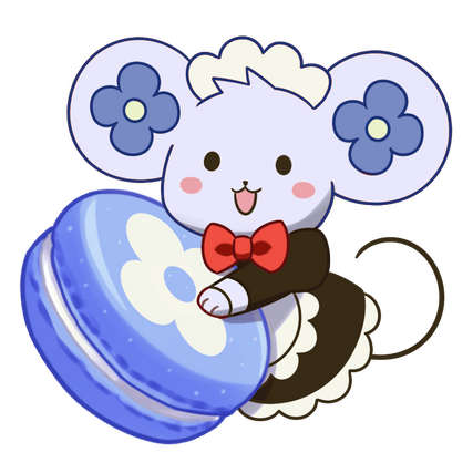 Illustration of a mouse in a maid uniform holding a giant macaron